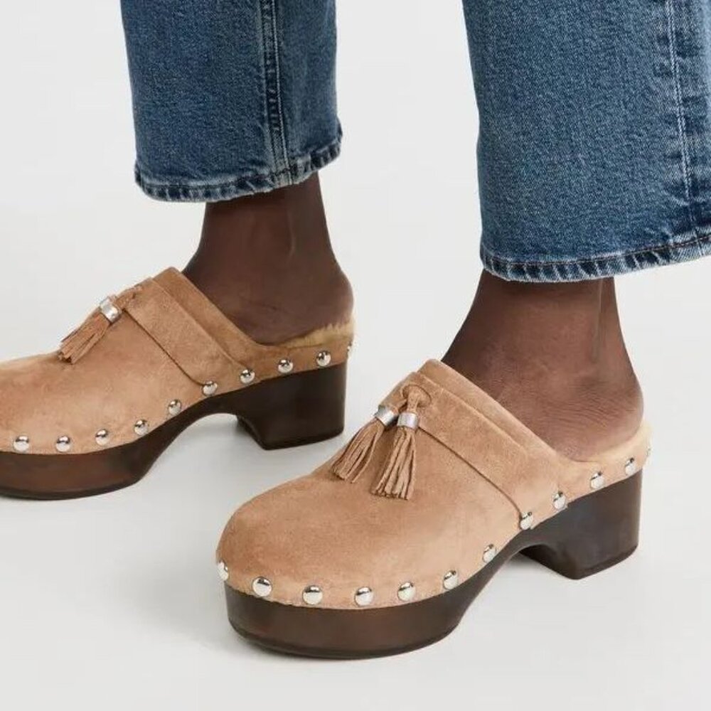 Rag & Bone Johannes Suede Shearling Tassel Clogs Size 40 10 Chunky NEW $475 - Picture 3 of 14